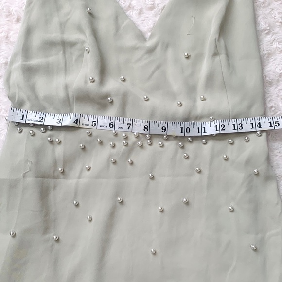 WILDFOX COUTURE PEARL SAGE GREEN MINI V-NECK DRESS - Picture 4 of 11